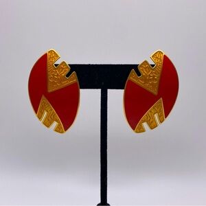 Vintage Edgar Berebi Large Red Enamel and Good Tone Post Earrings